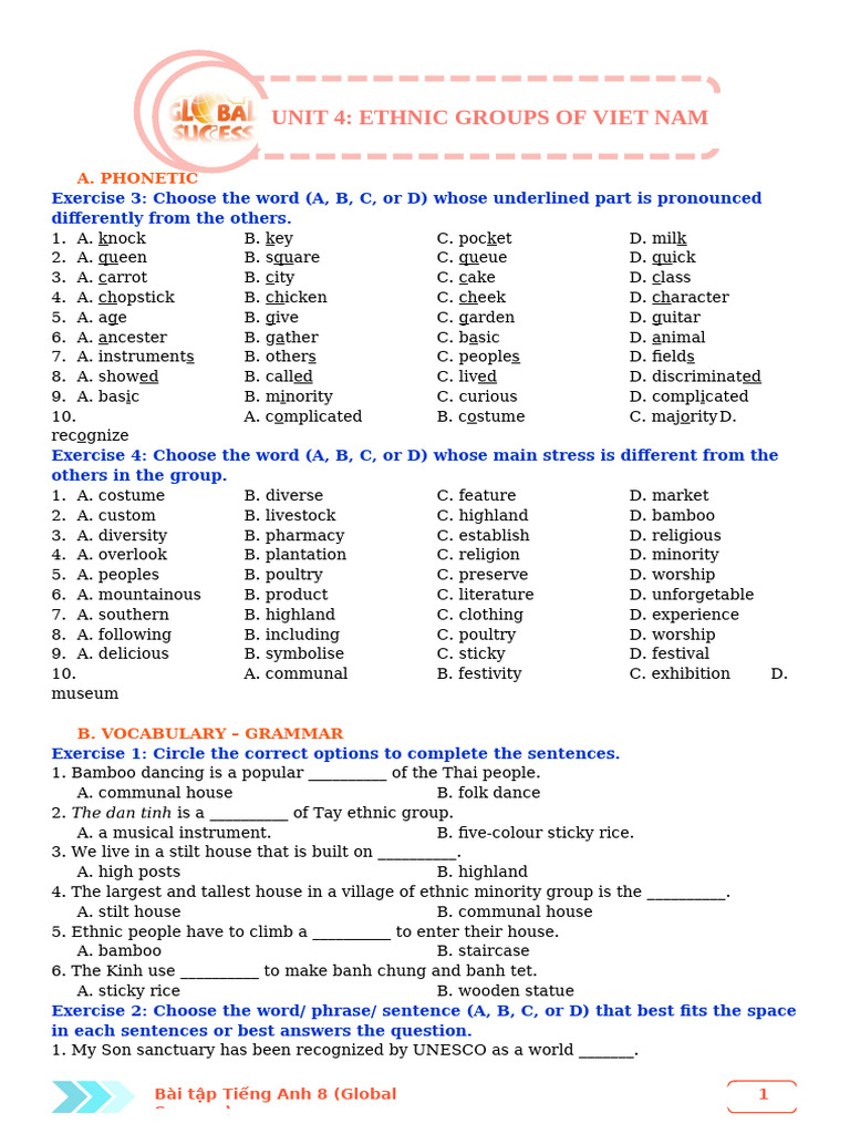 Bài Tập Anh 8 Global Siêu Hay Có Đáp Án Unit 4 - HS | PDF | Vietnamese ...