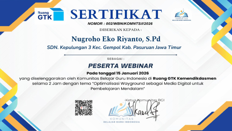 WEBINAR Nugroho Eko Riyanto, S.PD Optimalisasi Wayground Sebagai Media ...
