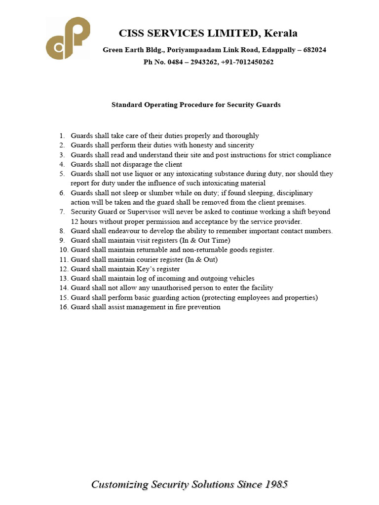 SOP Security Guards | PDF