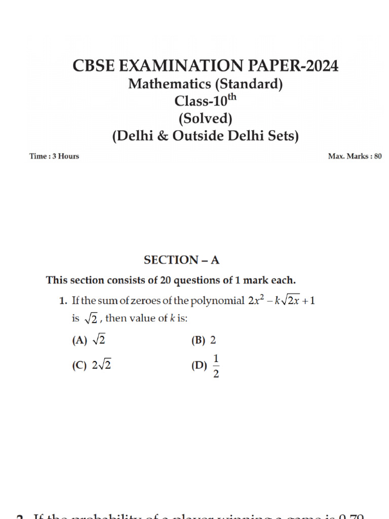 Class 10 Cbse 2024 Question Paper | PDF
