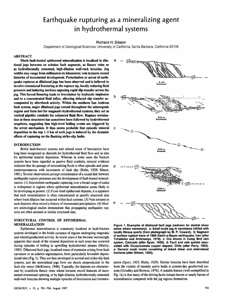 Sibson, R.H., 1987. Earthquake Rupturing as a Mineralizing Agent in ...