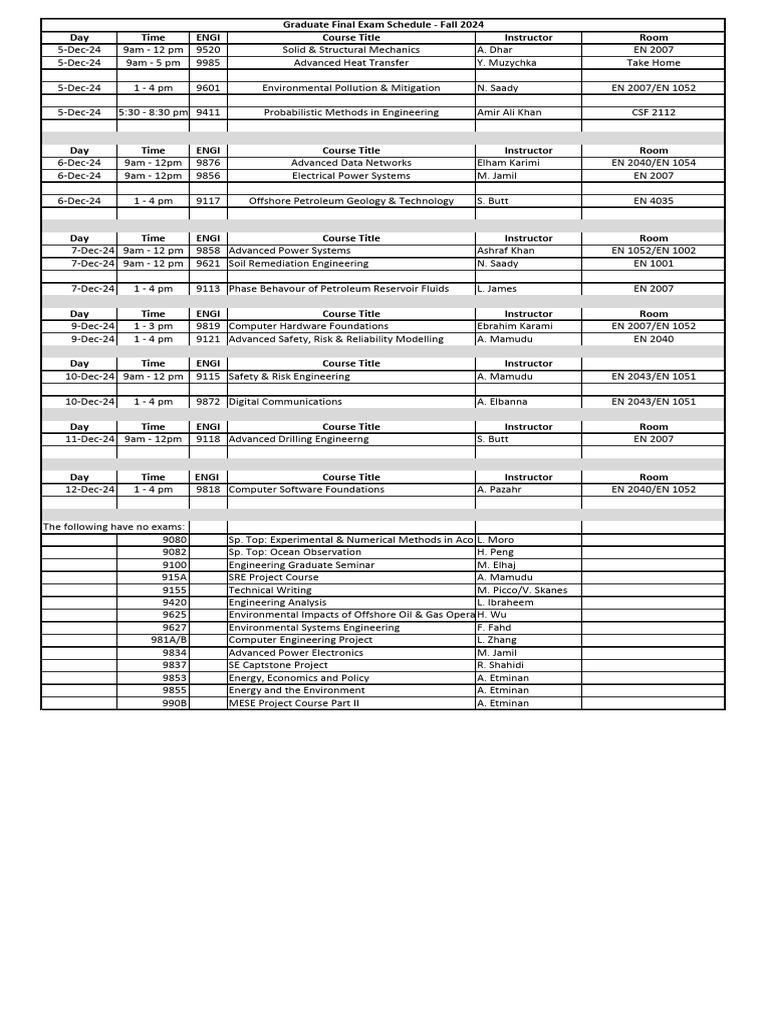 Graduate Final Exam Schedule - Fall 2024 - Nov 18 2024 | PDF | Fossil ...