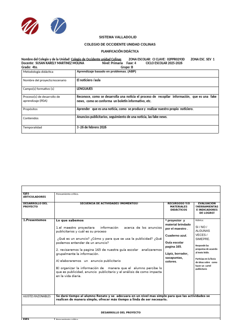 Proyecto Ene 4BP Tijuana Colinas | PDF | Aprendizaje | Evaluación