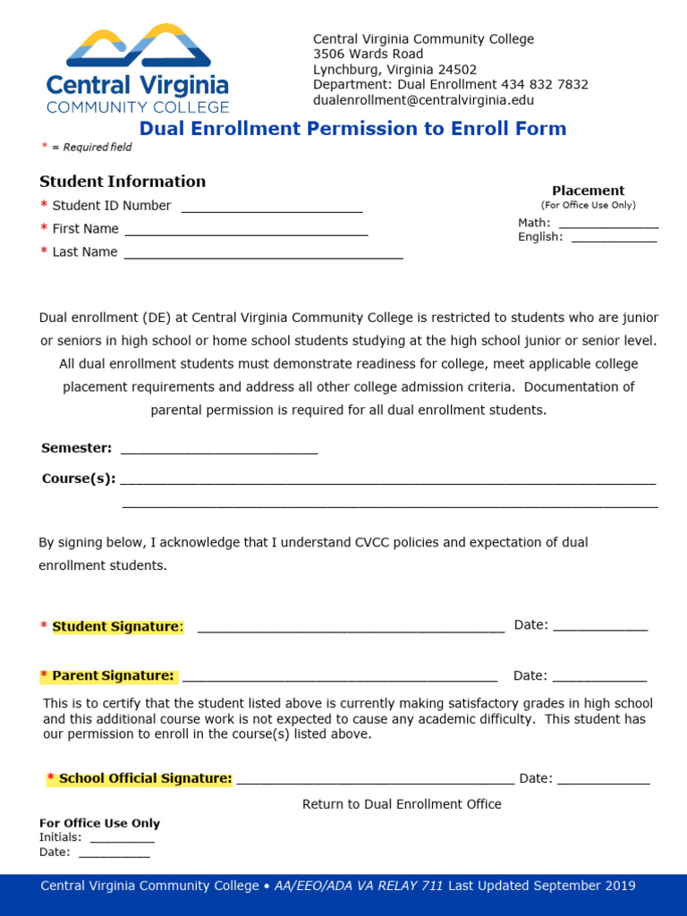 c Vcc Enrollment Form | PDF | Educational Stages | Schools