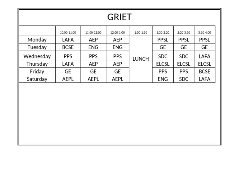 Timetable | PDF