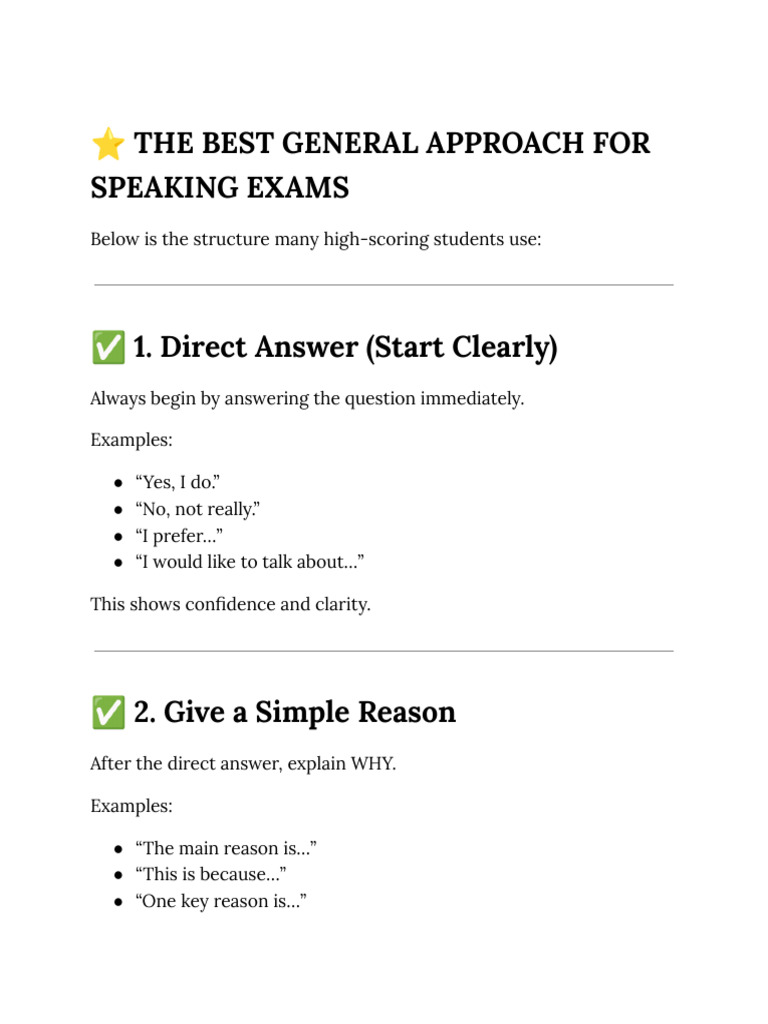 ⭐ THE BEST GENERAL APPROACH FOR SPEAKING EXAMS-2 | PDF | Cognition ...
