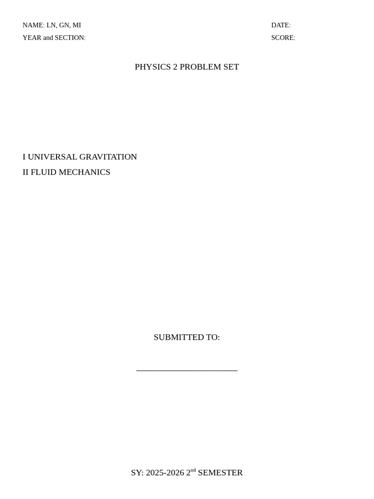 Problem Set in Physics 2 | PDF | Orbit | Force