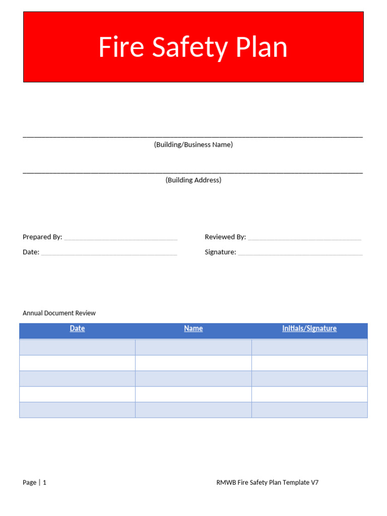 2022 10 09 Rmwb Fire Safety Plan Template | PDF | Fire Sprinkler System ...