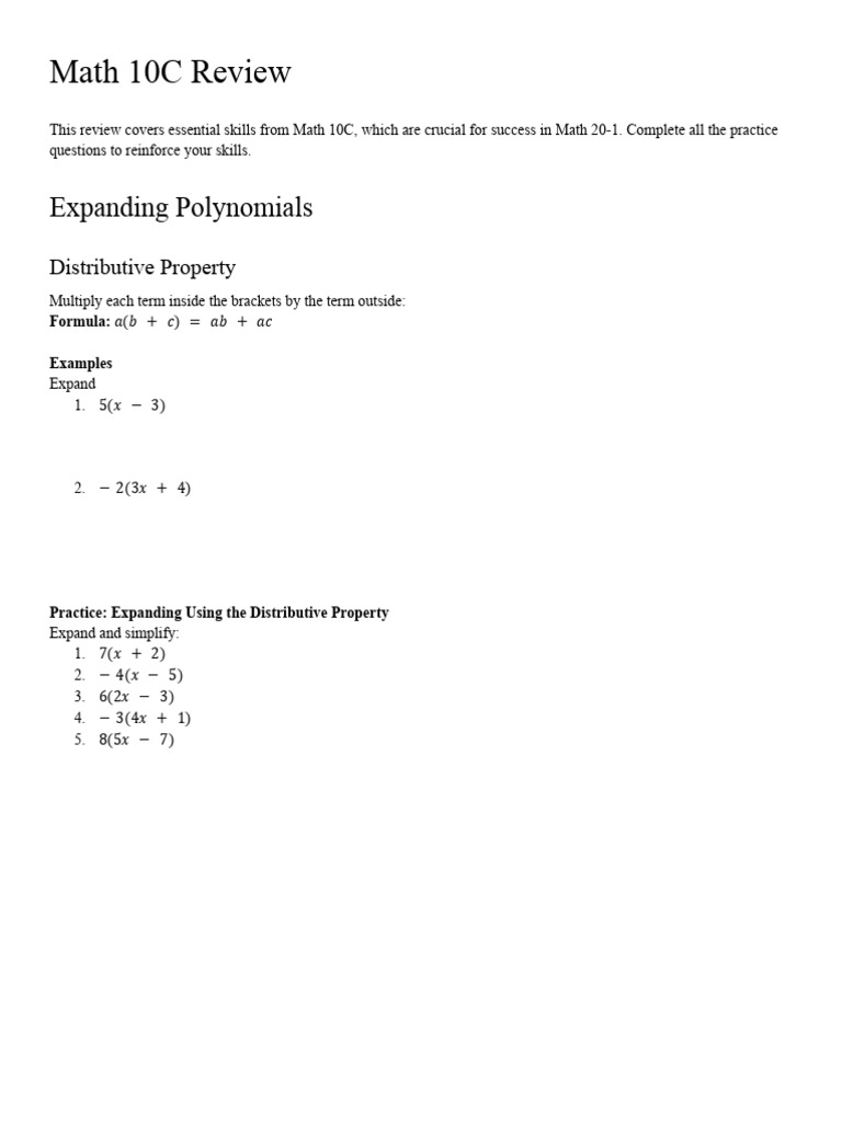 Math 20-1 Grade 10 Review Notes | PDF | Mathematics | Elementary ...