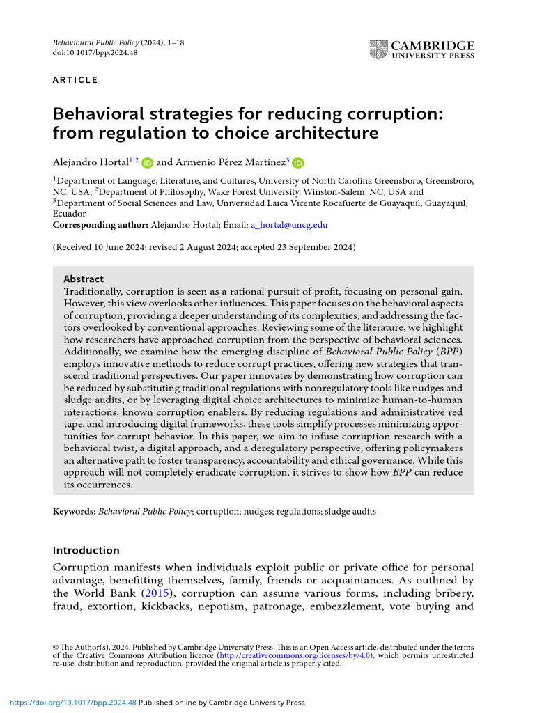 Behavioral Strategies For Reducing Corruption From Regulation To Choice ...