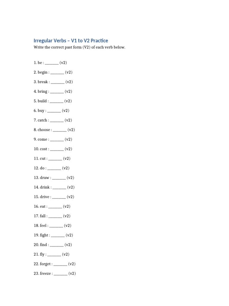 Irregular Verbs V1 To V2 Practice | PDF