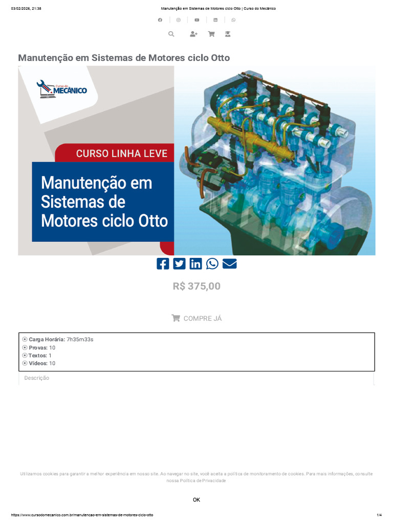 Manutenção em Sistemas de Motores Ciclo Otto - Curso Do Mecânico | PDF ...