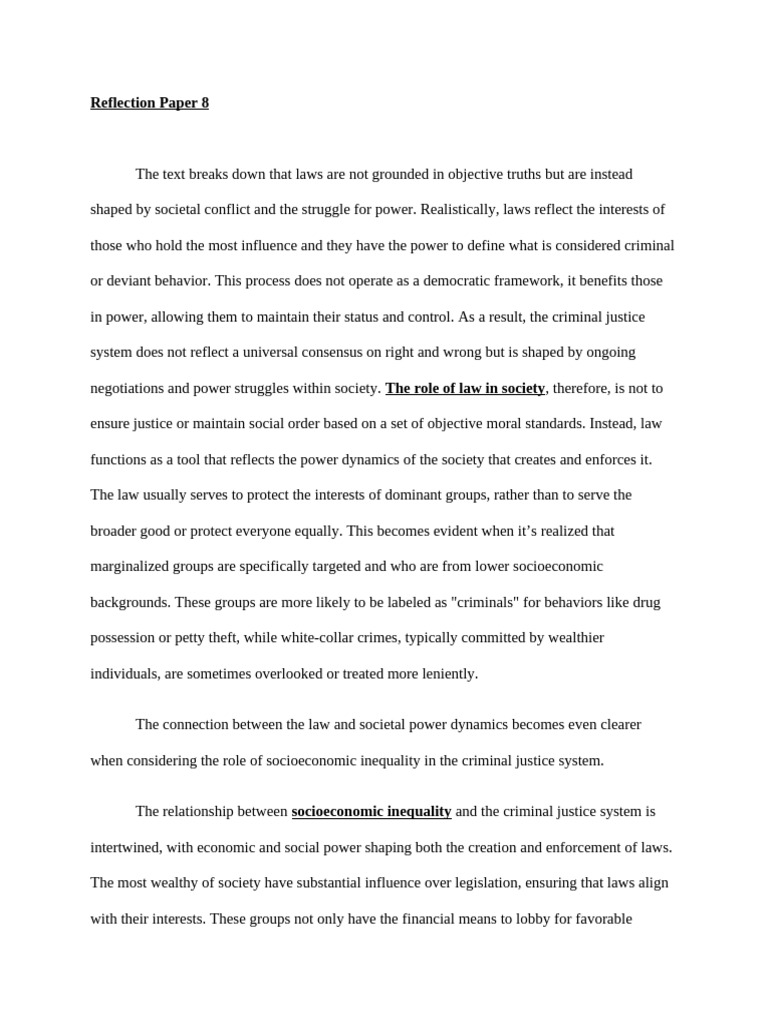 CRJU 100 - Reflection Paper 8 | PDF | Plea Bargain | Justice