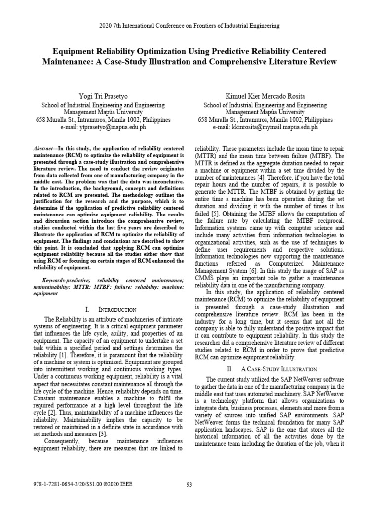 Equipment Reliability Optimization Using Predictive Reliability ...