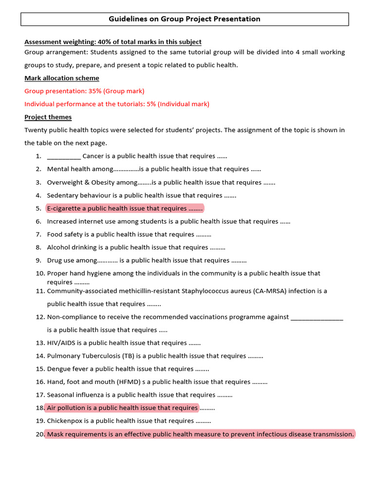 Guidelines On Group Project Presentation | PDF | Public Health ...