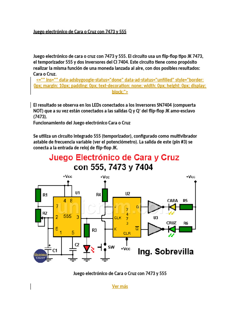 Juego Electrónico de Cara o Cruz Con 7473 y 555 | PDF | Circuitos ...