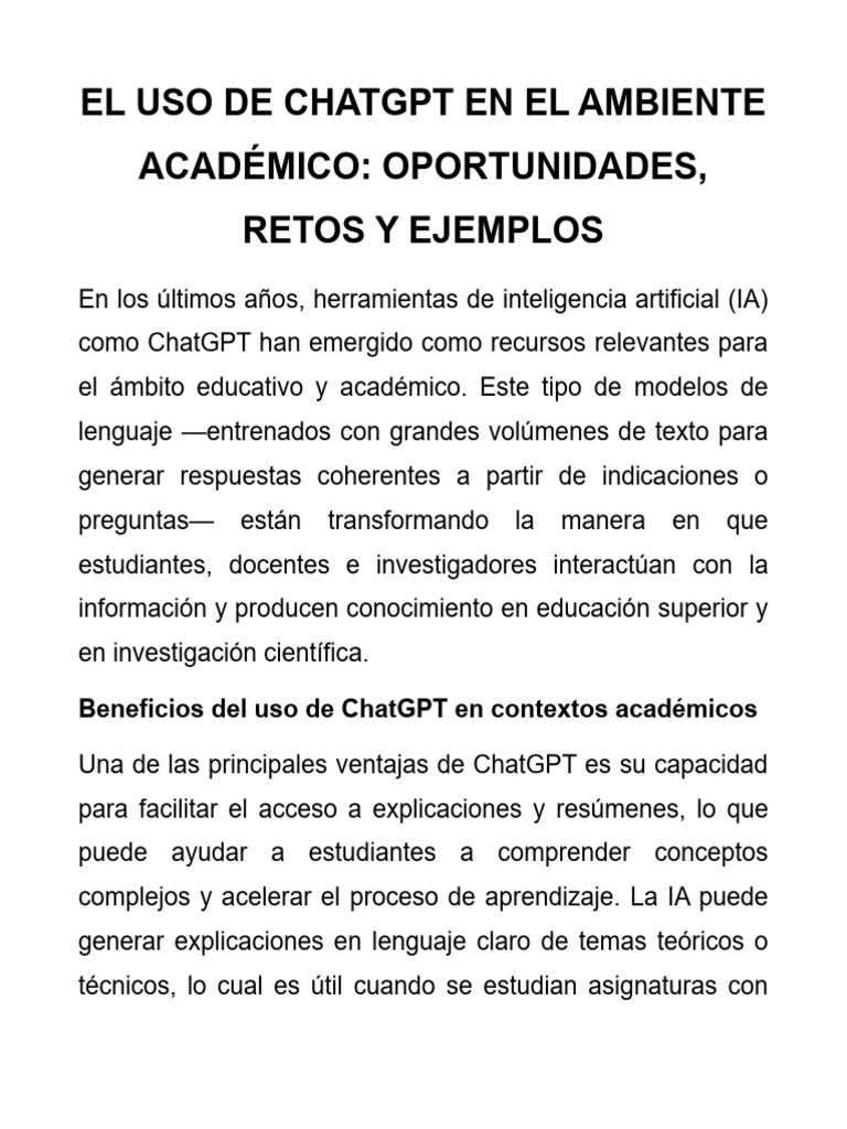 El Uso de Chatgpt en El Ambiente Académico | PDF | Inteligencia ...