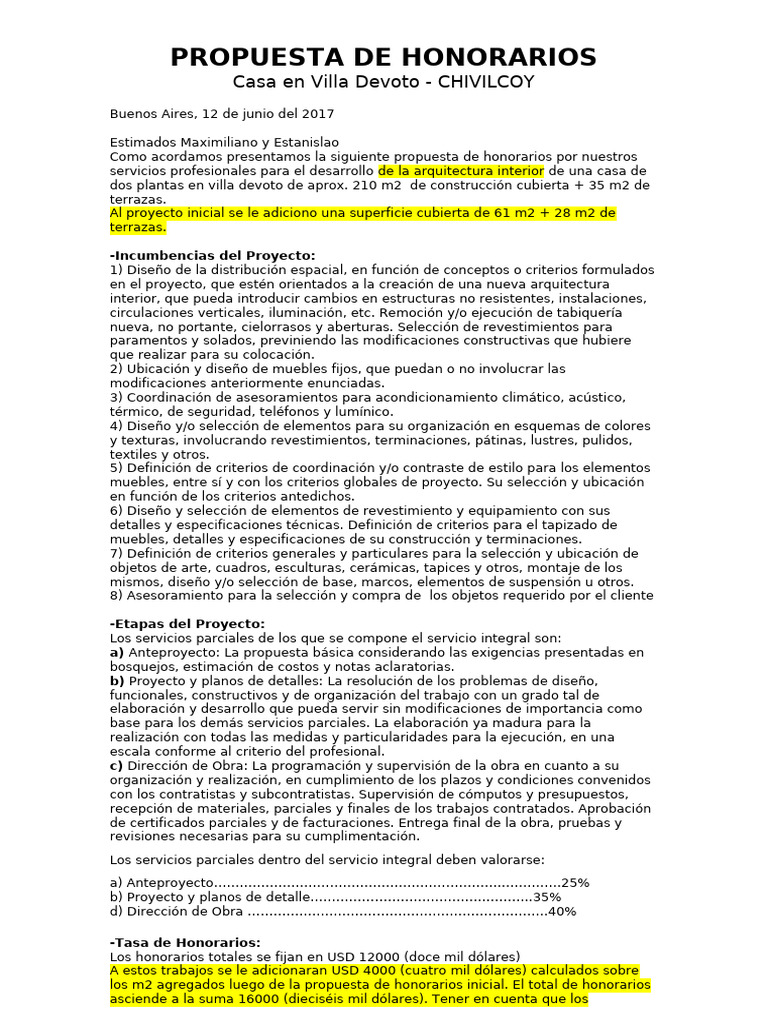 PROPUESTA de HONORARIOS Casa en Villa Devoto_revision | PDF