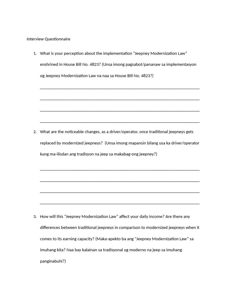 Interview Questionnaire - JML | PDF