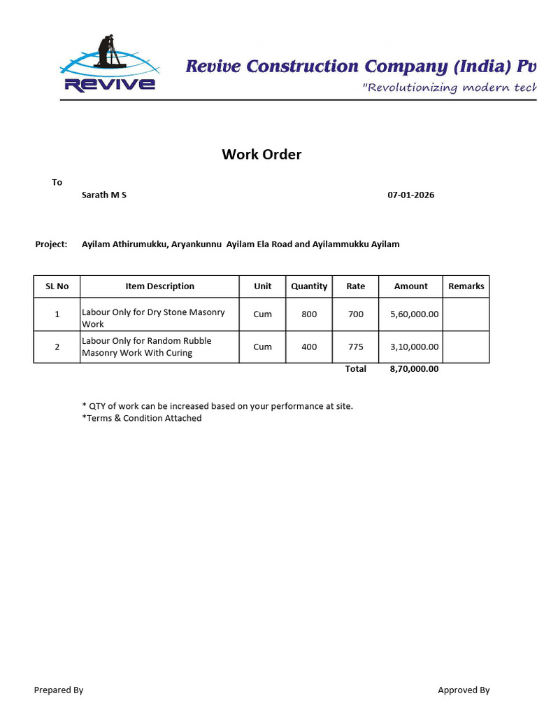 Revive Work Order | PDF