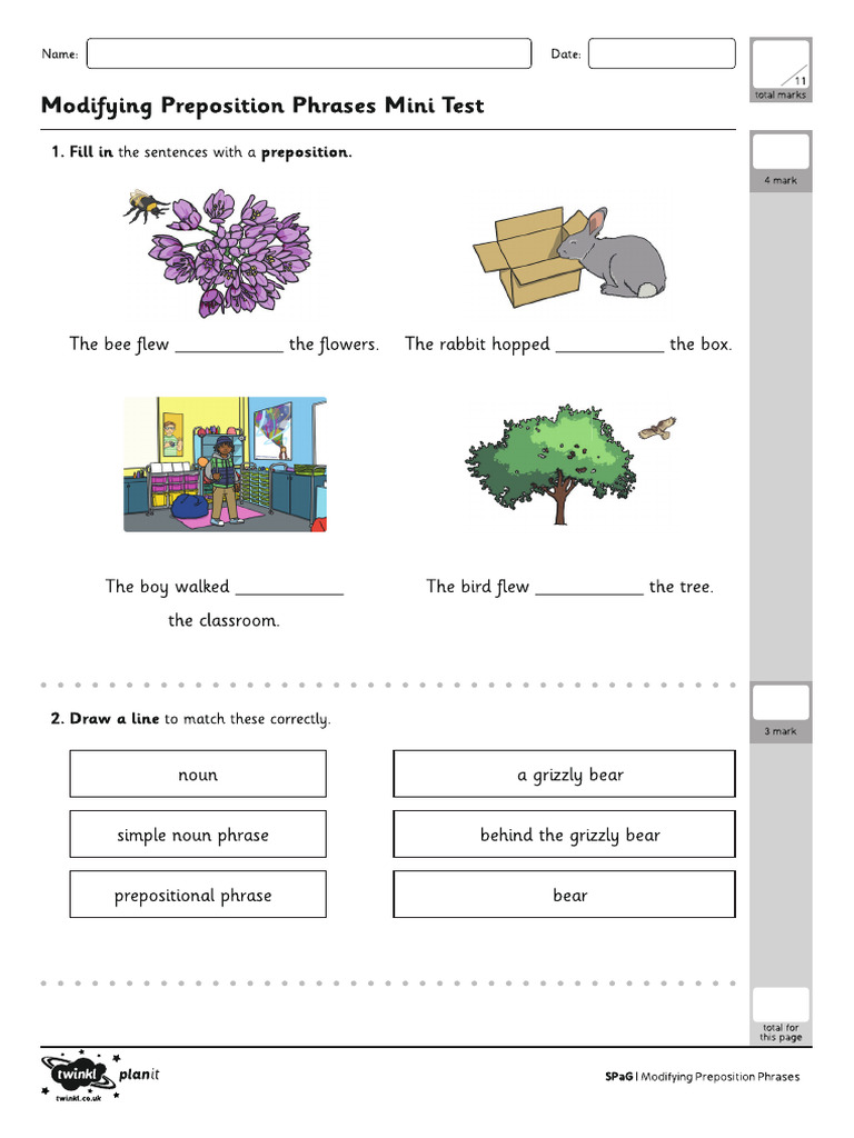 Mini-Test Modifying Preposition Phrases | PDF