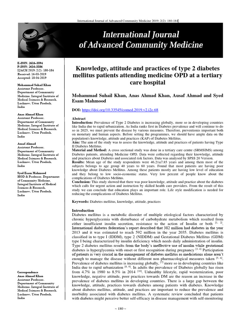 Knowledge Attitude and Practices of Type | PDF | Diabetes ...
