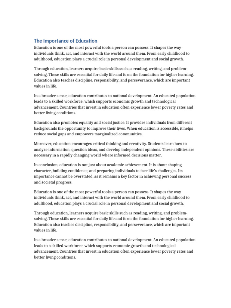 File 1 The Importance of Education Expanded | PDF | Learning | Cognition