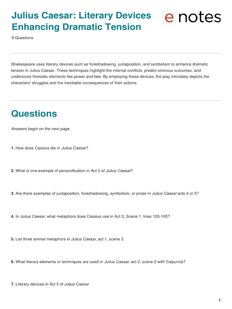 Enotes Literary Devices Enhancing Dramatic Tension Questions | PDF ...