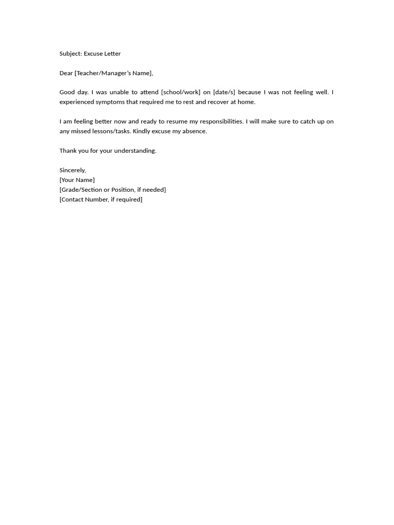 Excuse Letter | PDF
