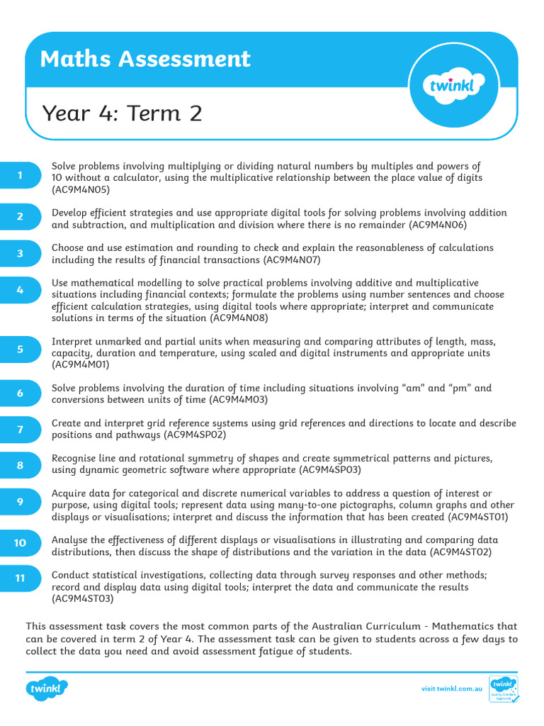 Au n 1686151880 Year 4 Term 2 Maths Assessment Ver 2 (1) | PDF ...