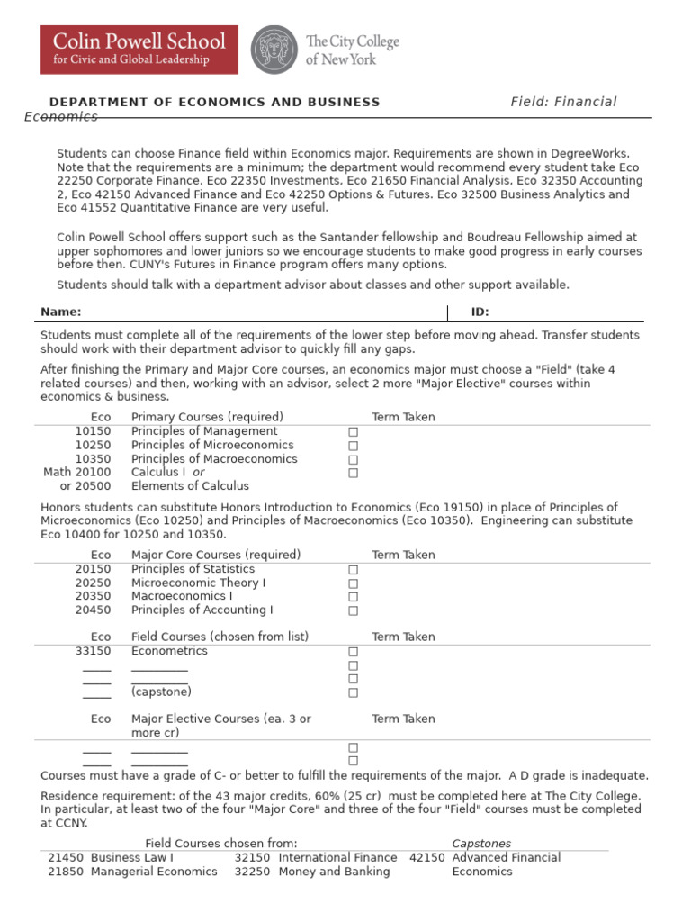 Finance Major CCNY CPS Dept EcoBiz 0 | PDF | Economics | Economies