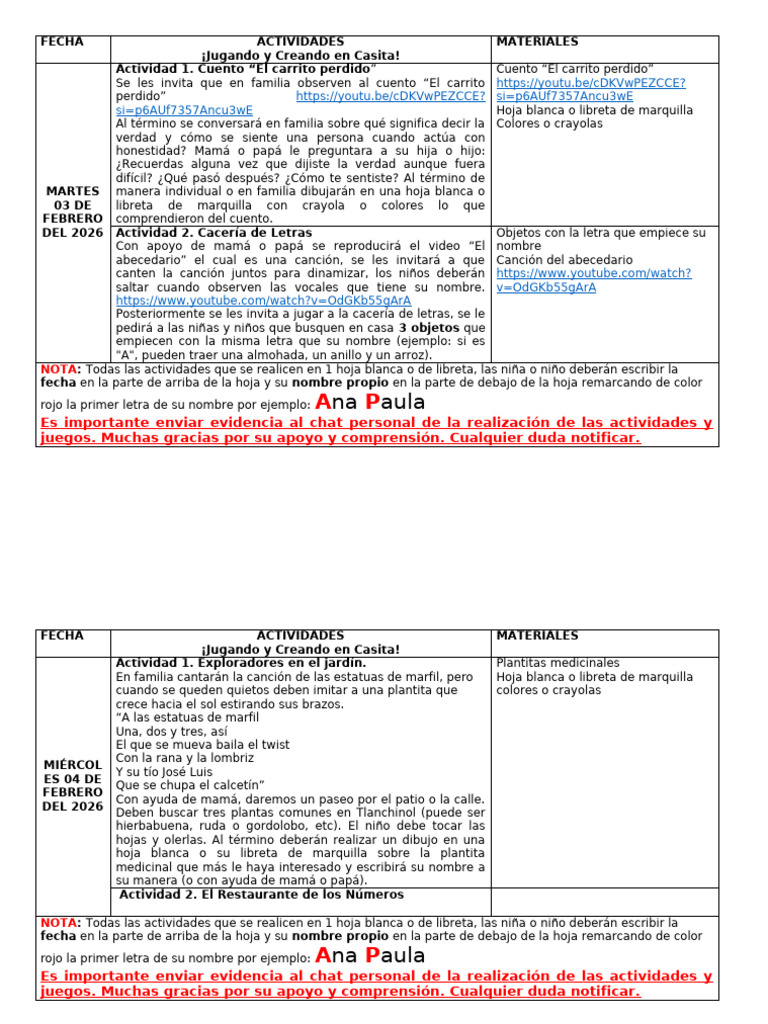 Actividades A Distancia Feb Mtra Day | PDF