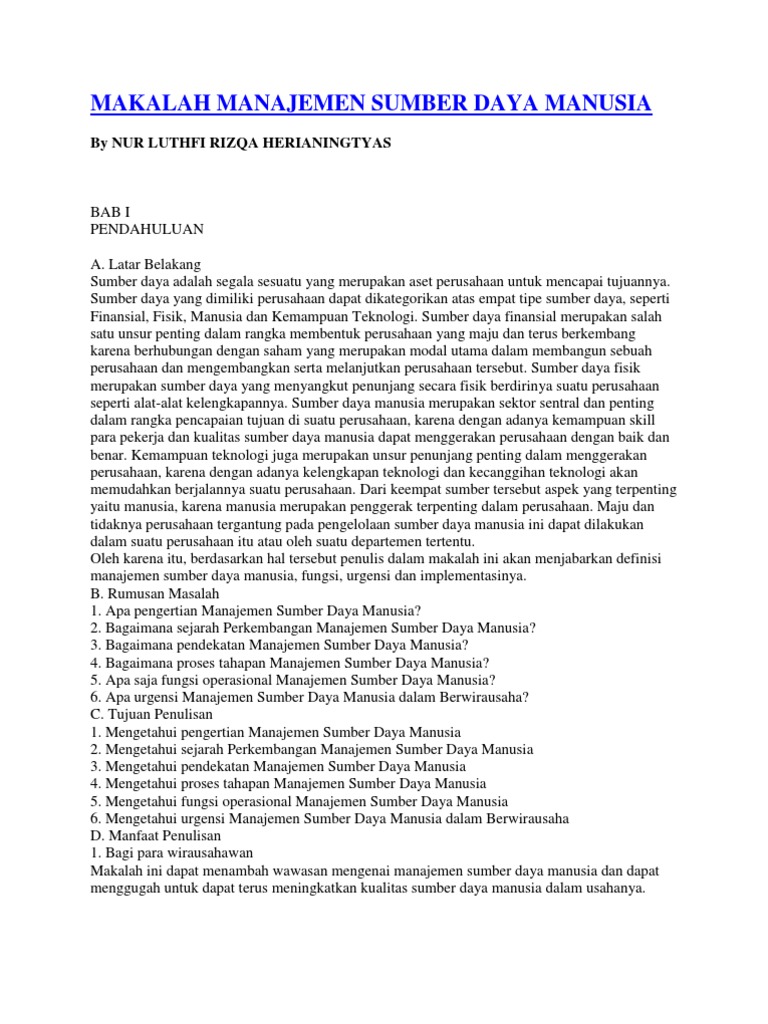 Makalah Manajemen Sumber Daya Manusia