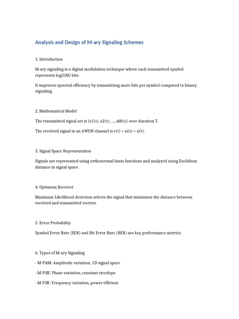 Analysis and Design of Mary Signaling Schemes | PDF