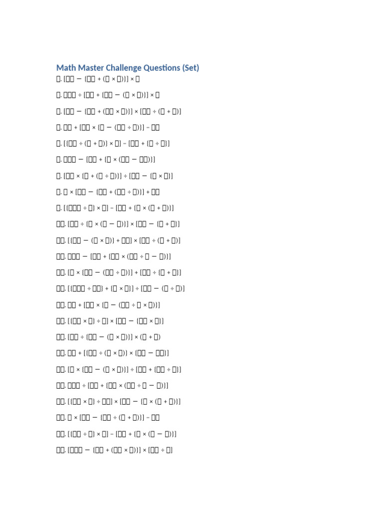 Math Master Challenge Set | PDF