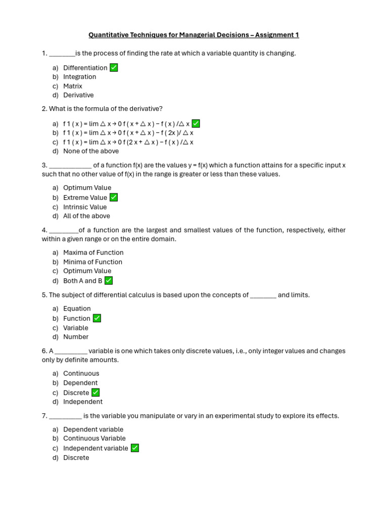 Quantative Assignments 1 & 2 | PDF | Matrix (Mathematics) | Function ...