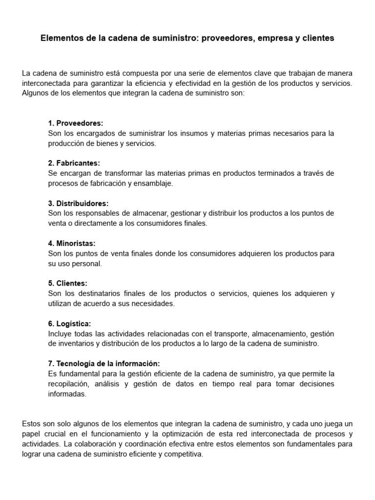 Elementos de La Cadena de Suministros | PDF | Cadena de suministro ...