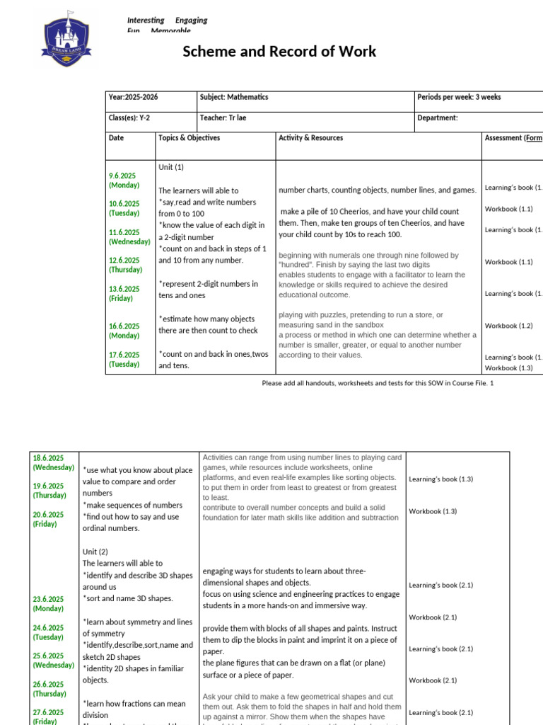 Academic LP Maths Y2 June | PDF | Shape | Learning