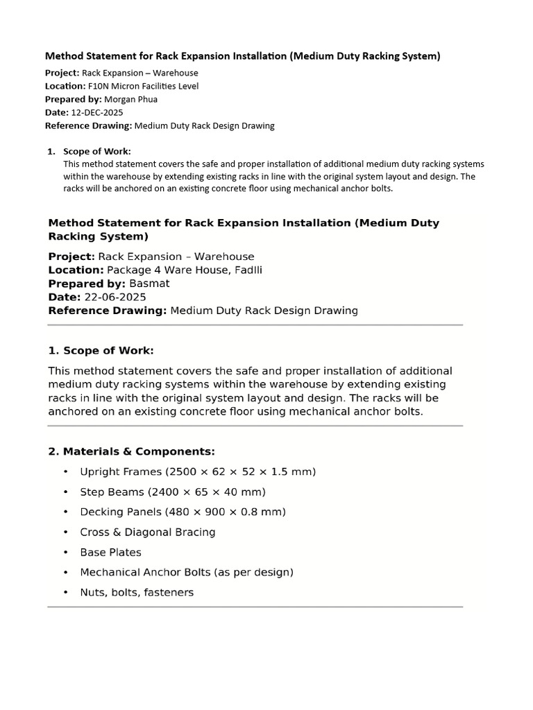 Method Statement For Rack Expansion Installation ORG | PDF