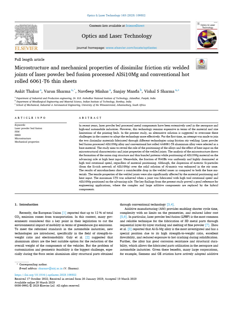 Microstructure and Mechanical Properties of Dissimilar Friction Stir ...