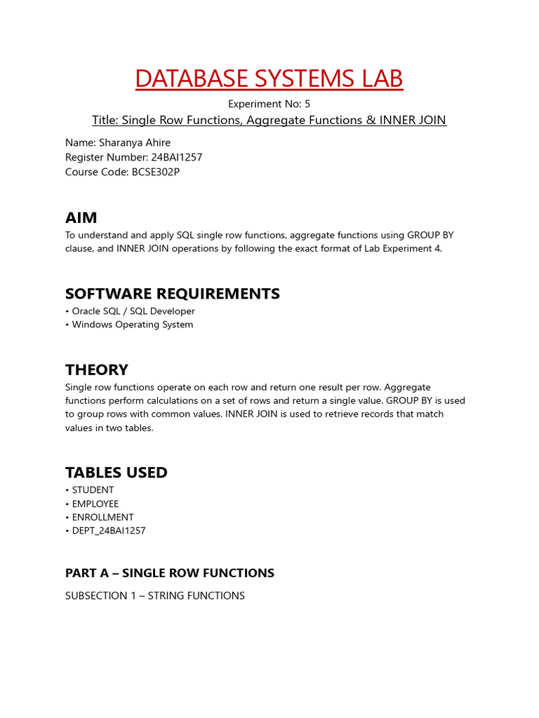 Dbs Lab 5 Sharanya 24bai1257 (1) | PDF