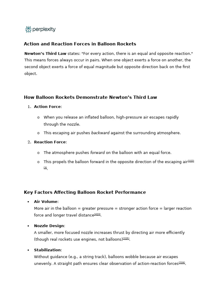Action and Reaction Forces in Balloon Rockets | PDF | Rocket | Force