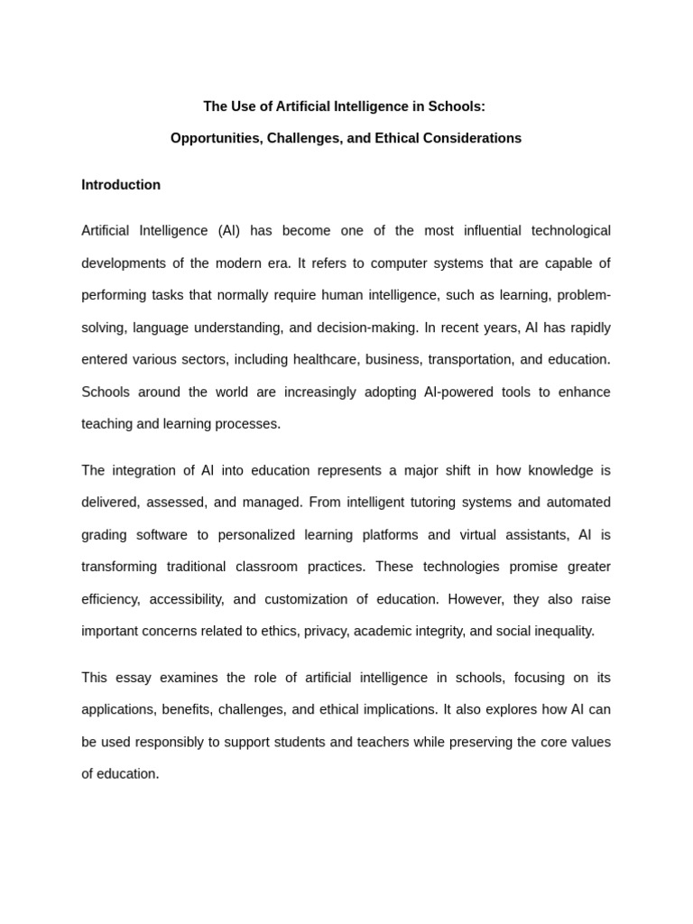 The Use of Artificial Intelligence in Schools | PDF | Artificial ...