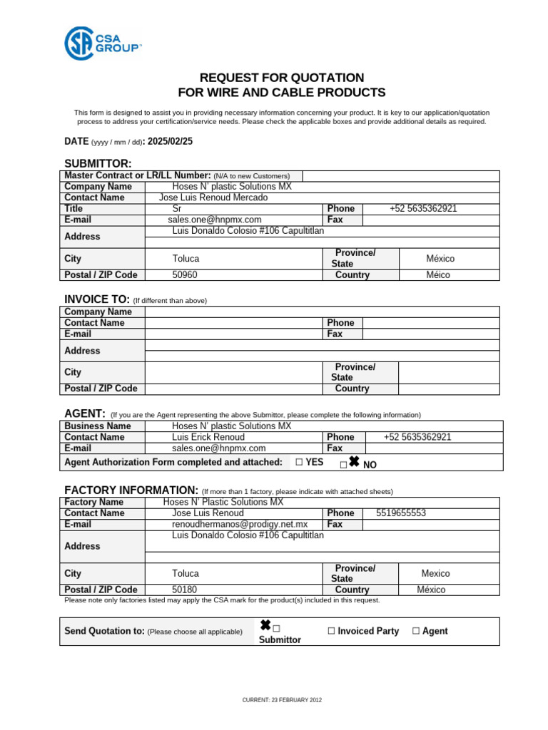 NA Sales Wire and Cable RFQ Template - RC | PDF | Electricity ...