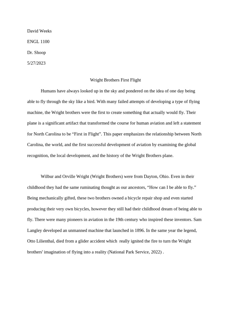 Wright Brothers First Flight | PDF | Wright Flyer | Wright Brothers