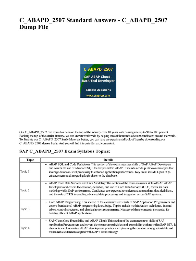 C - ABAPD - 2507 Standard Answers - C - ABAPD - 2507 Dump File | PDF ...