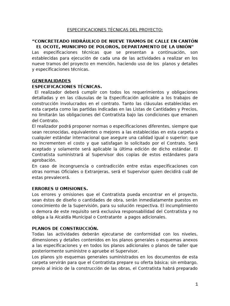 Especificaciones Tecnicas El Ocote Poloros | PDF | Cemento ...