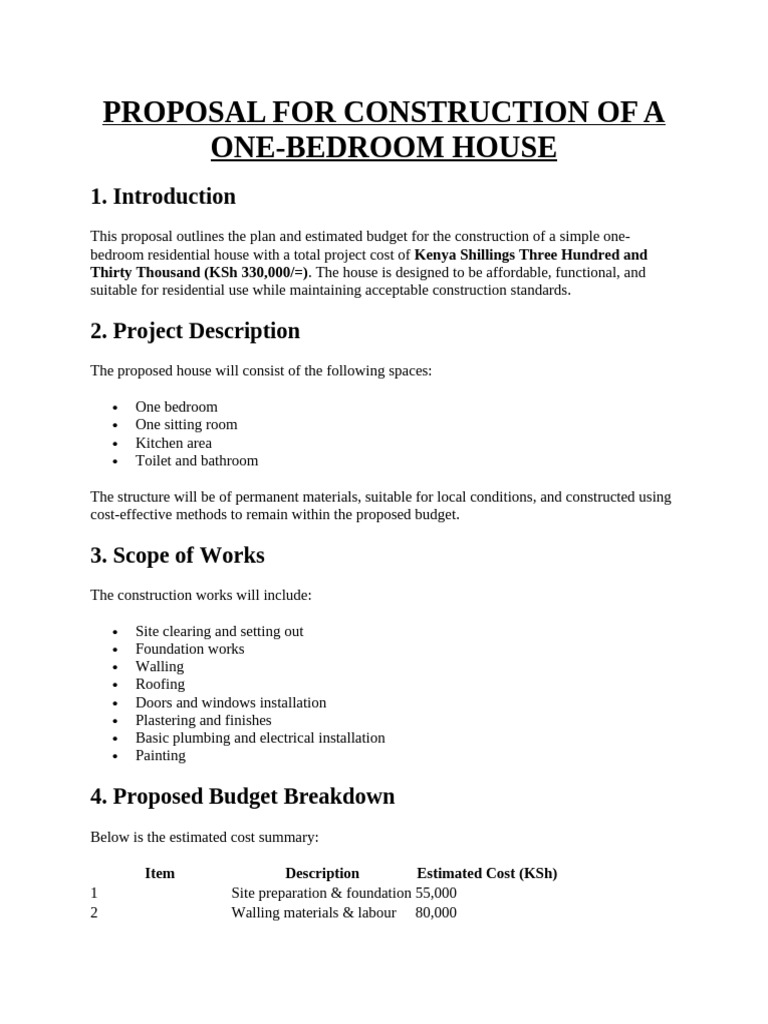 Proposal for Construction of a One | PDF