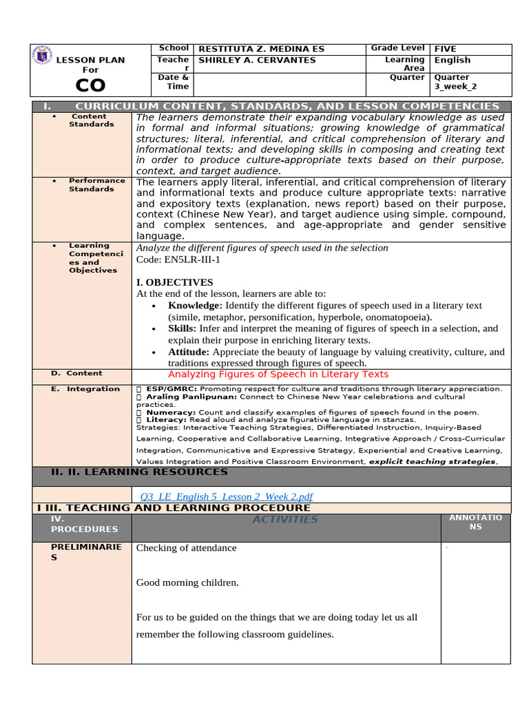 English 5 Q3 Week 2 Figures of Speech Fin | PDF | Learning | Metaphor