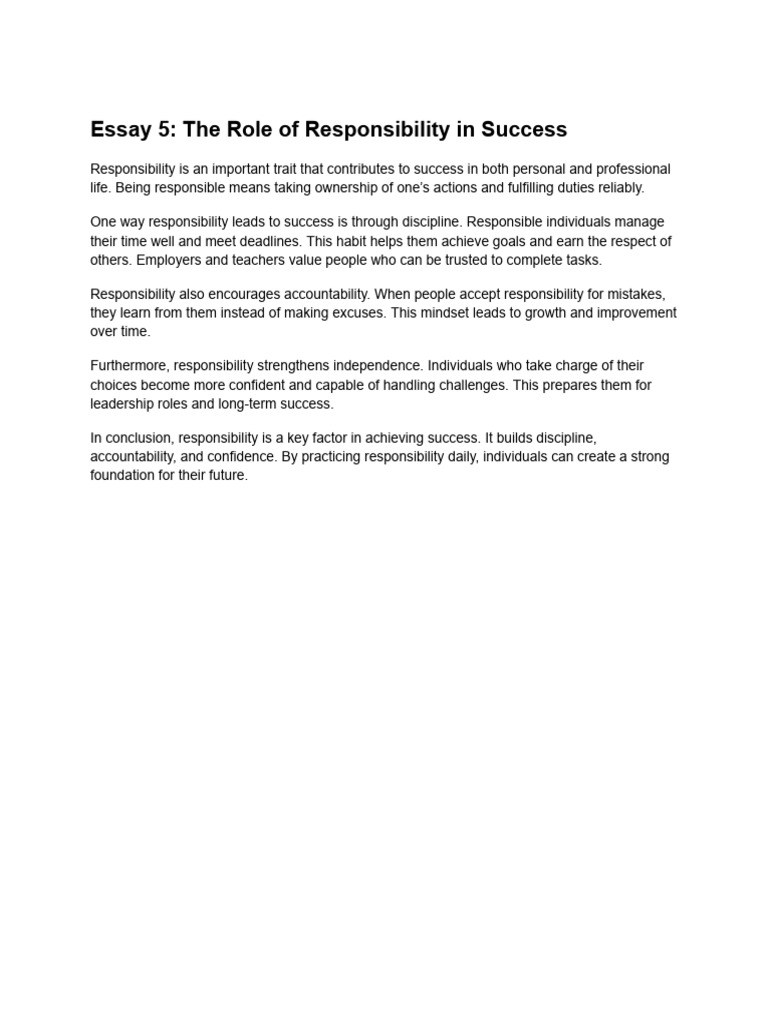 Essay 5_ the Role of Responsibility in Success | PDF